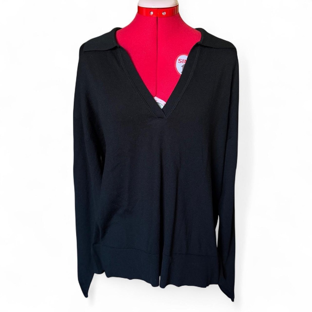 Banana Republic Merino Wool Black V-Neck Sweater Collar Classic Base Layer XL